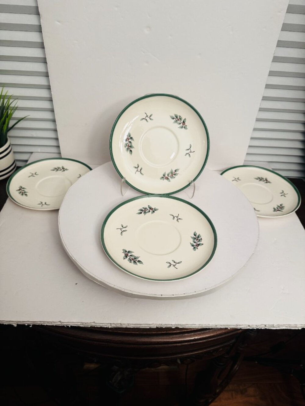 Vtg Spode England Set of 4 Christmas Tree Pattern 7.25" Large Saucer S3324-H